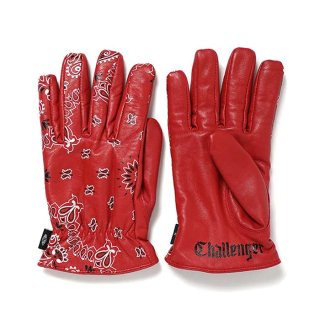 CHALLENGER/BANDANA LEATHER GLOVE/RED