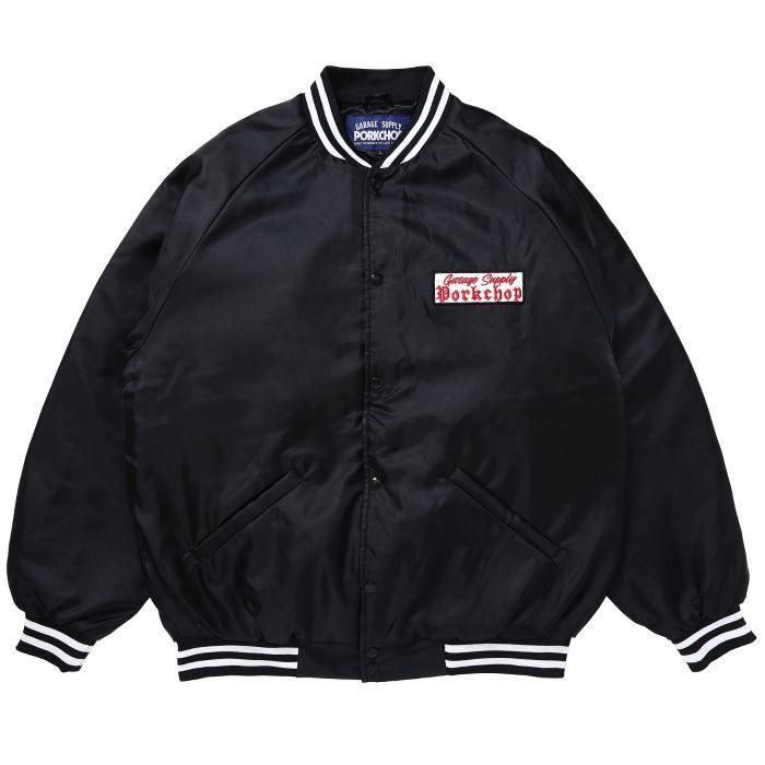 ジャケット・アウター PORK CHOP SATIN SPORTS JACKET BLACK PORKCHOP/SATIN SPORT JKT/BLACK | 光沢のあるポリエステル生地