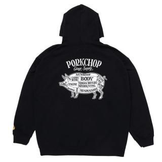 PORKCHOP/PORK BACK HOODIE/BLACKWHITE