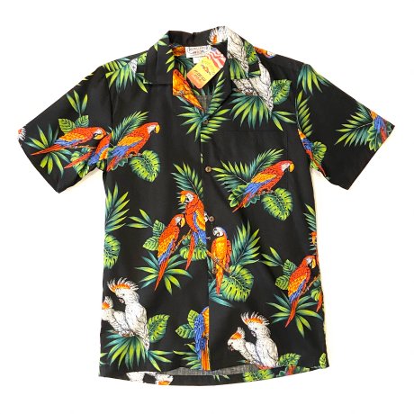 <div>PACIFIC LEGEND</div>MADE IN HAWAII USA<br>ALOHA SHIRT<br>PARROT BLACK