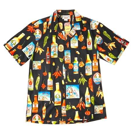 <div>PACIFIC LEGEND</div>MADE IN HAWAII USA<br>ALOHA SHIRT<br>HOT SAUCE BLACK