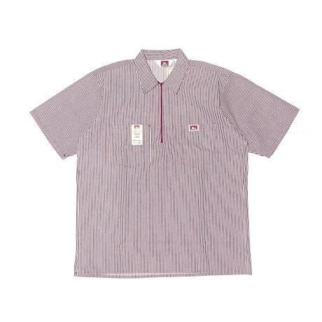 <div>BEN DAVIS</div>Made In USA<br>S/S  HALF ZIP SHIRT<br>BURGUNDY STRIPE