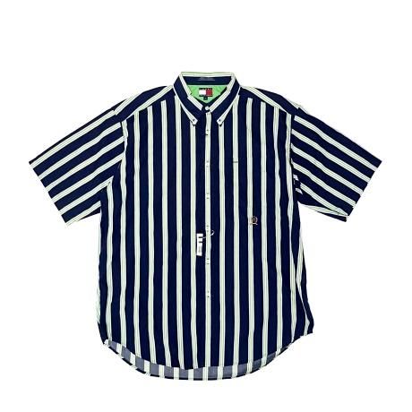 <div>TOMMY HILFIGER</div>DEADSTOCK<br>STRIPE SHIRT<br>NAVY x GREEN