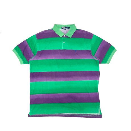 <div>Polo Ralph Lauren</div>S/S  POLO SHIRT<br>2TONEBORDER<br>GREEN x PURPLE