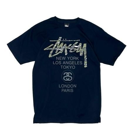<div>STUSSY</div>S/S PRINT T-SHIRT<br>2000's Deadsdtock<br>WORLD-TOUR.NAVY