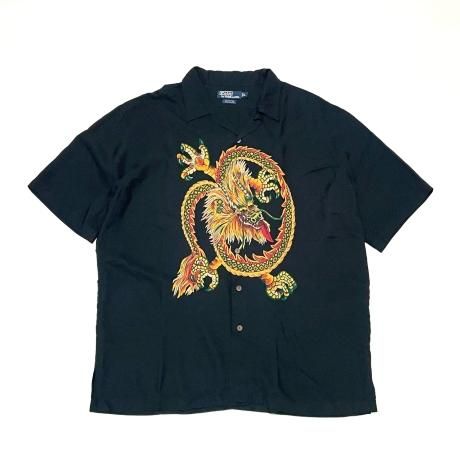 幻級 ラルフローレン チャイナシャツ 闘牛 ブラック S バッファロー RRL PoloRalphLauren /ポロラルフローレン/キャンプシャツ/半袖シャツ