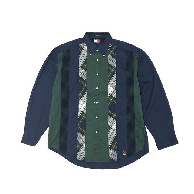 <div>TOMMY HILFIGER</div>DEADSTOCK<br> L/S COLOR BLOCK CHECK SHIRT<br> NVYGRN