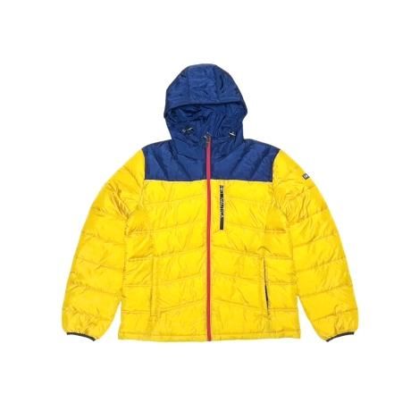 <div>NAUTICA</div>NYLON<br>PUFF HOODIE<br>YELLOW x NAVY