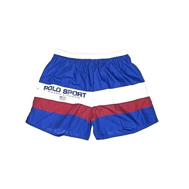 <div>POLO SPORT</div>DEADSTOCK<br>NYLON SHORTS<br>COLOR BLOCK<br>BLUWHTRED