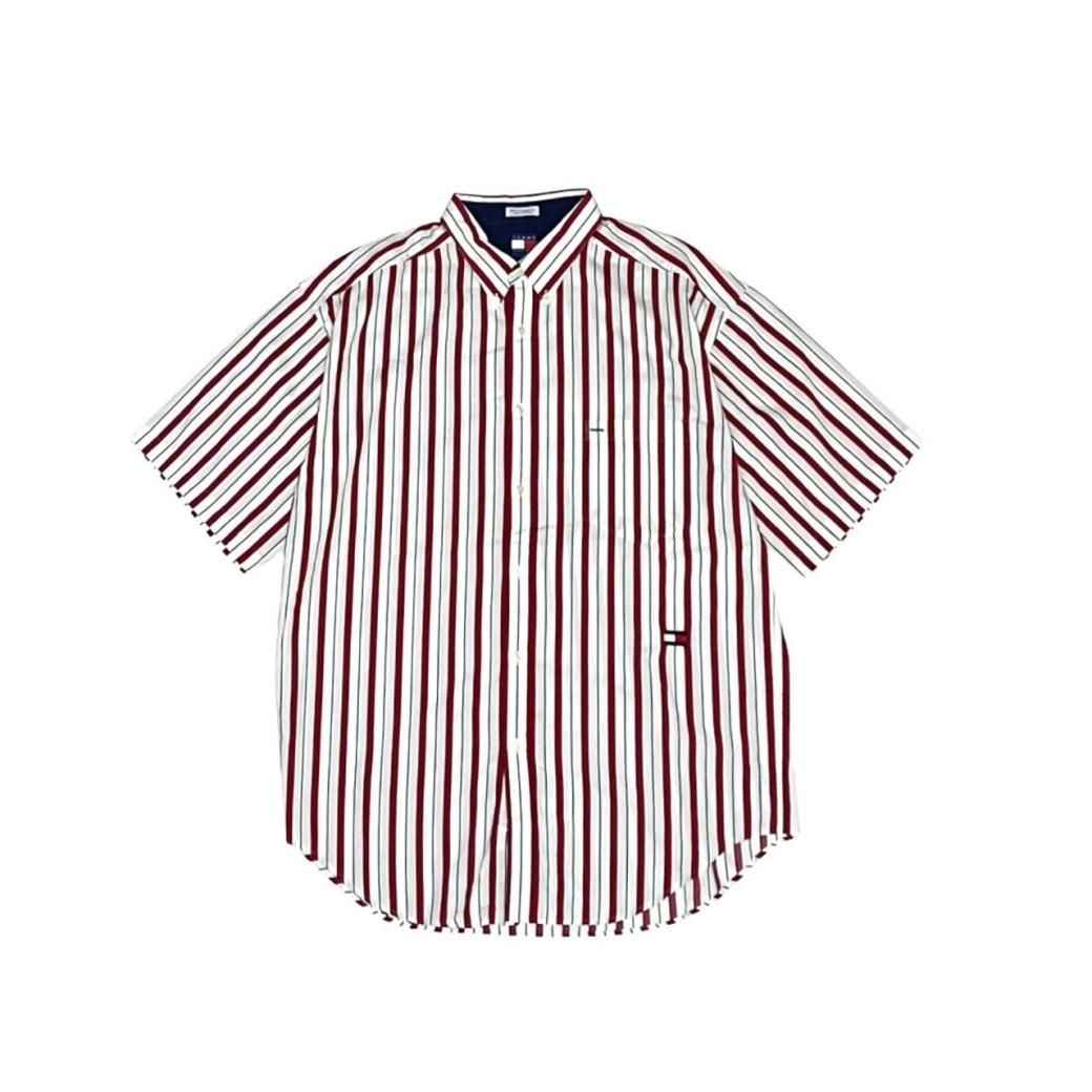 <div>TOMMY HILFIGER</div>DEADSTOCK<br>COTTON S/S SHIRT<br>STRIPE<br>WHTxREDxGRN