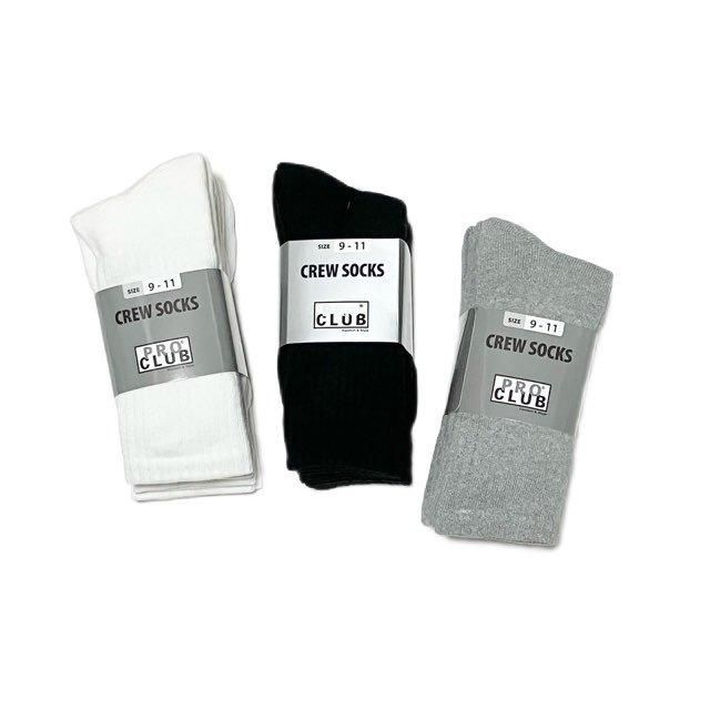 <div>PRO CLUB</div>3 PACK<br>CREW SOCKS<br>WHITE&BLACK&GREY