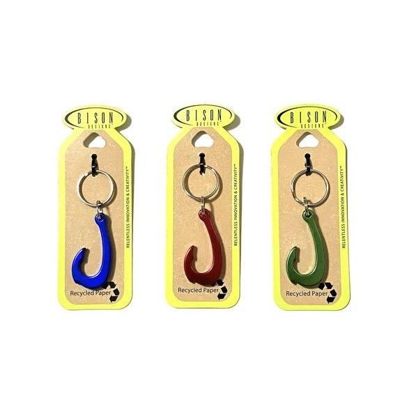 <div>BISON DESIGNS</div>KEYHOLDER/OPENER<br>FISH HOOK<br>BLU,RED,GREEN
