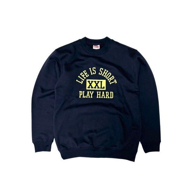 <div>FAT POCKETS OG</div>COLLEGE SWEAT<br>CREW SWEAT<br>MADE IN U.S.A/PRINTED IN JAPAN<br>NVYxYEL
