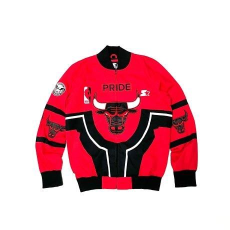 <div>STARTER</div>BLACK LABEL<br>CHICAGO BULLS<br>RACING JACKET<br>REDxBLACK