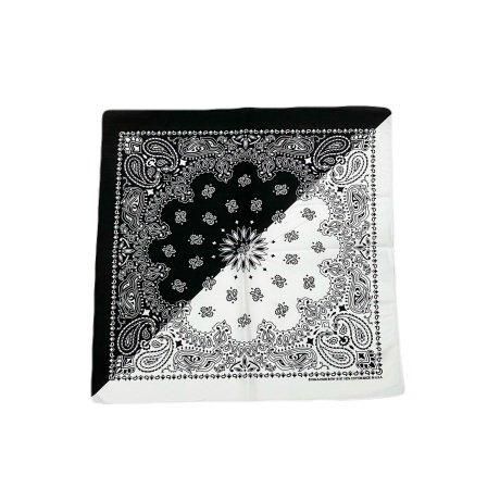 <div>HAV A HANK<br>MADE IN U.S.A</div>PAISLEY BANDANA<br>COTTON 100%<br>SPLIT BLK/WHT