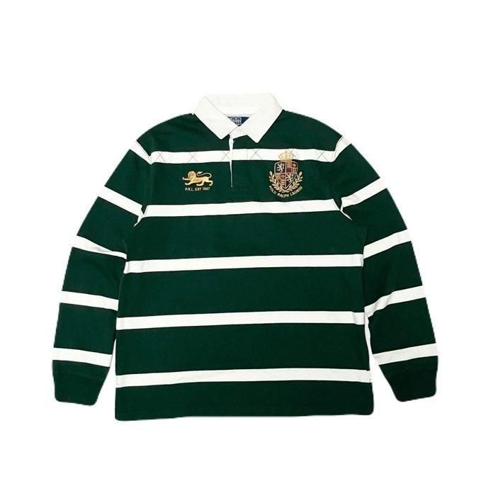 <div>Polo Ralph Lauren </div>L/S  RUGBY SHIRT<br>CUSTOM-FIT<br>GRNxWHT