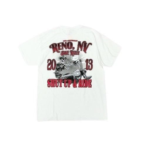 <div>BIKE RALLY</div> 2013's<br>S/S PRINT TEE<br> RENO,NEVADA<br>WHT