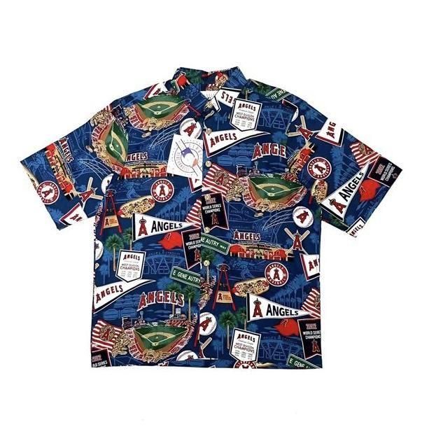 <div>REYN SPOONER</div>MLB<br>ALOHA SHIRT<br>LA ANGELES<br>NVY