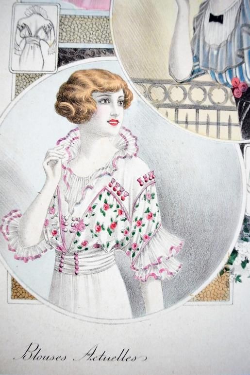 フランスアンティーク 1920年代 ブラウスのファッションプレート フランスアンティーク 1920年代 ブラウスのファッションプレート