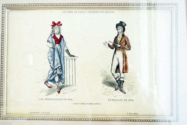 19世紀フランス 銅版画 手彩色 女性 婦人 モード紙イラスト ファッションプレート アンティーク 紙もの 雑貨 05056-13  フランスアンティーク19世紀 リトグラフのモード画③
