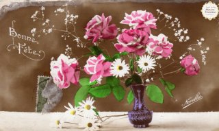 薔薇シリーズのアンティーク・ポストカード　モノクロ写真に彩色