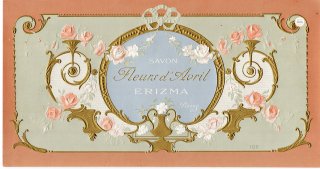 フランスアンティーク　1885年創業パリERIZMA社　1900年頃の薔薇のガーランドとアカンサス柄サボンラベル