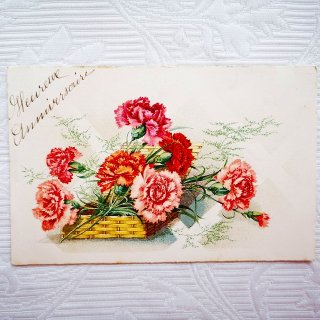 花籠の赤やピンクのカーネーションのポストカード【普通郵便送料無料】
