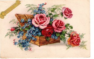 薔薇と忘れな草のアンティーク・ポストカード　【普通郵便送料無料】
