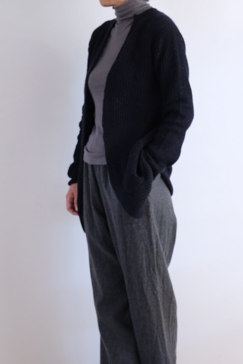 Linen cashmere Buttonless long cardigan｜navy