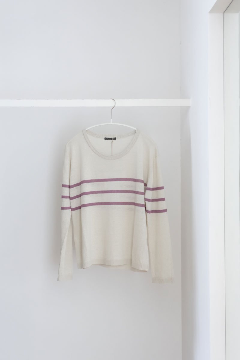 Linen Jersey Round Neck Sweater｜off white/lilas