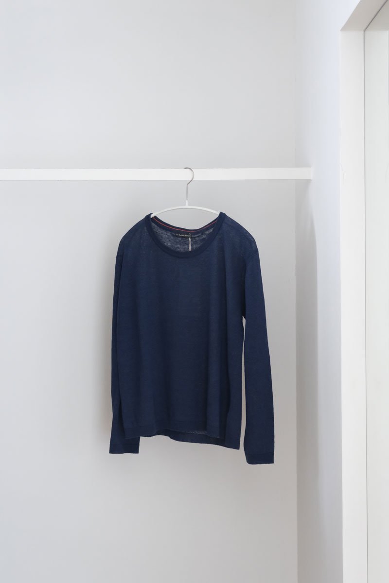 Linen Jersey Round Neck Sweater｜blue