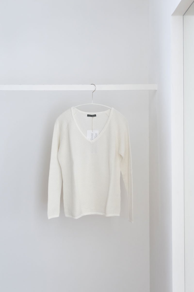 Cotton/Linen Vintage V-neck Sweater｜white/white/white