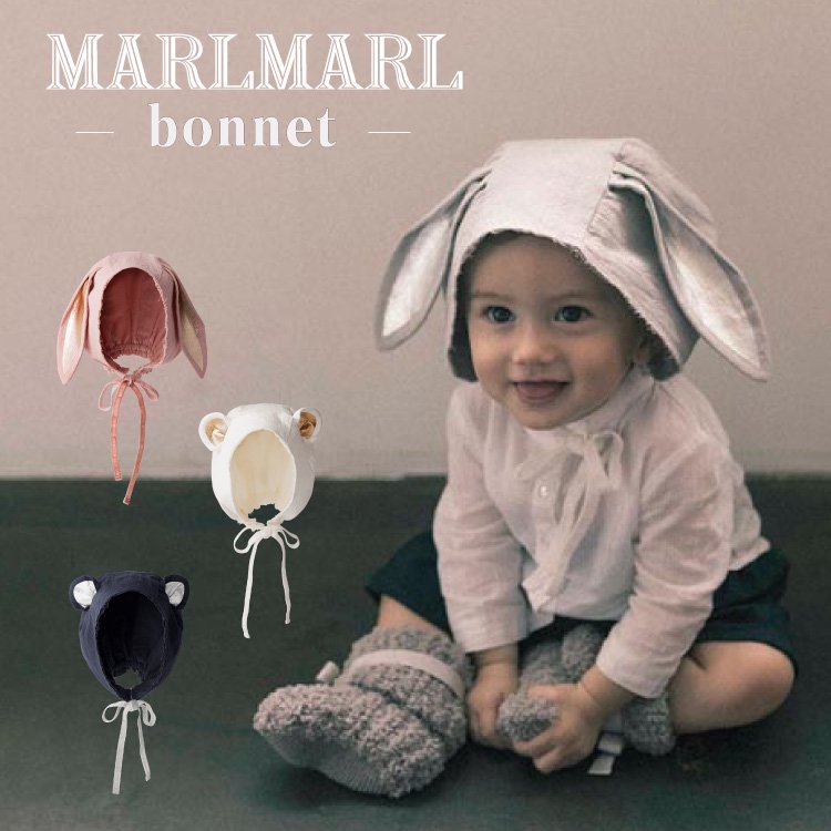 マールマール ボンネ 耳付き ヘッドアクセサリー 男の子 女の子 出産祝い MARLMARL bonnet 帽子 コットン ベビー ギフト 仮装 くま うさぎ