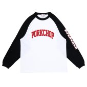 PORKCHOP/ݡå/COLLEGE RAGLAN L/S TEE/WHITEBLACK
