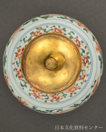 F1 赤絵獅子瑞花紋金銅蓋付壺(明代1368〜1644年)