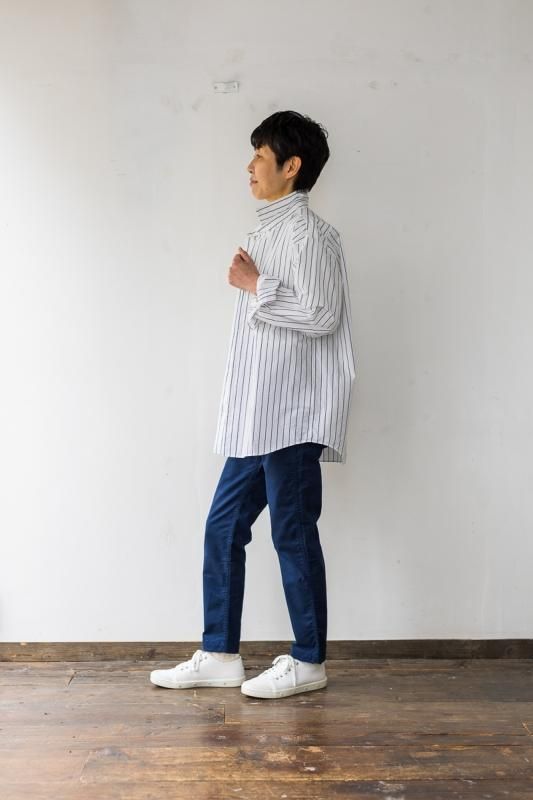 YAECA ヤエカ ストライプ バンドカラー 長袖 シャツ コットン