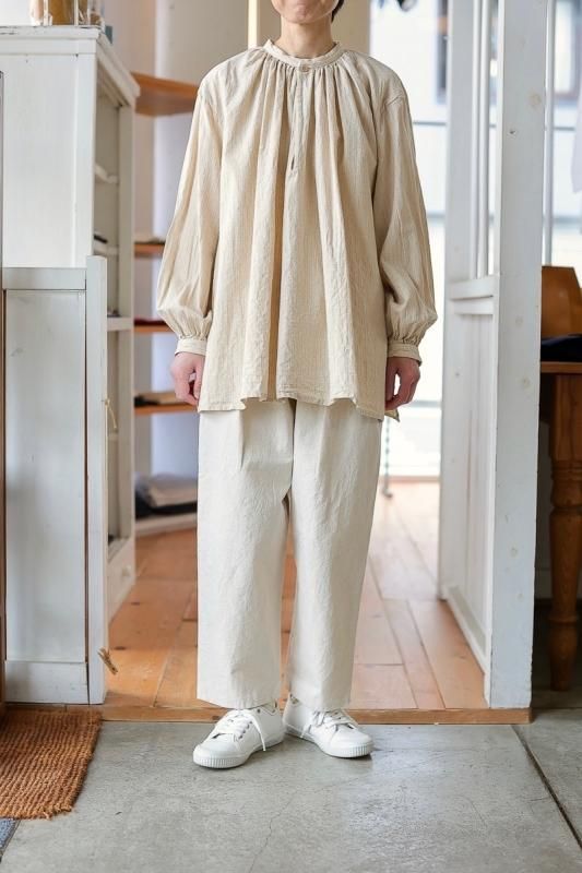 YAECA WRITE ユニセックス ギャザー スモックシャツ(ナチュラルストライプ) - SUSCON + RUSTIC HOUSE ONLINESTORE