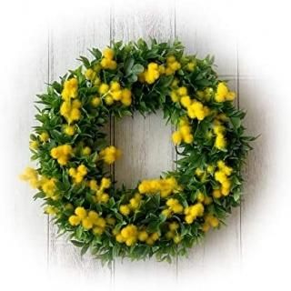 ミモザとレモンのハーフリース 春リース ユーカリ 造花 Ayakaiflower