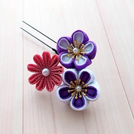 つまみ細工 丸菊の髪飾り 紫 - Lulu*s ~ルルズ~ 各種フラワー つまみ細工 丸菊の髪飾り 紫 - Lulu*s ~ルルズ~ 各種フラワー