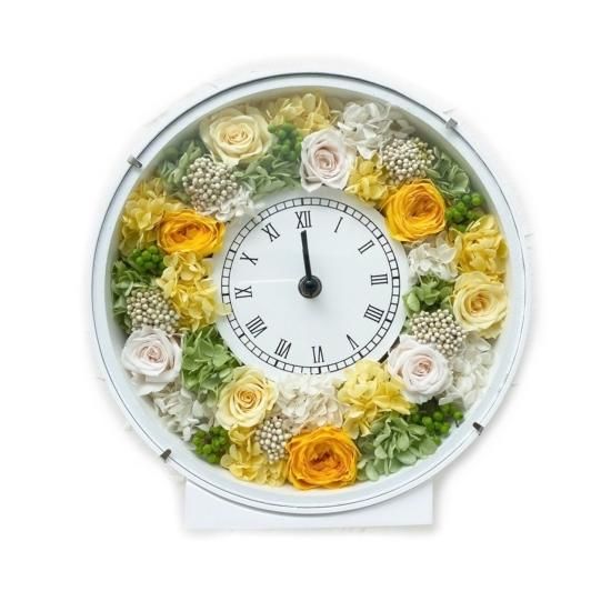 プリザーブドフラワー 春色花時計 ピンクイエロー 送料無料