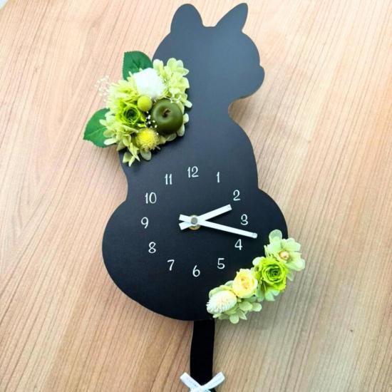 クロネコ 花時計 選べる6カラー プリザーブドフラワー 壁掛け 時計