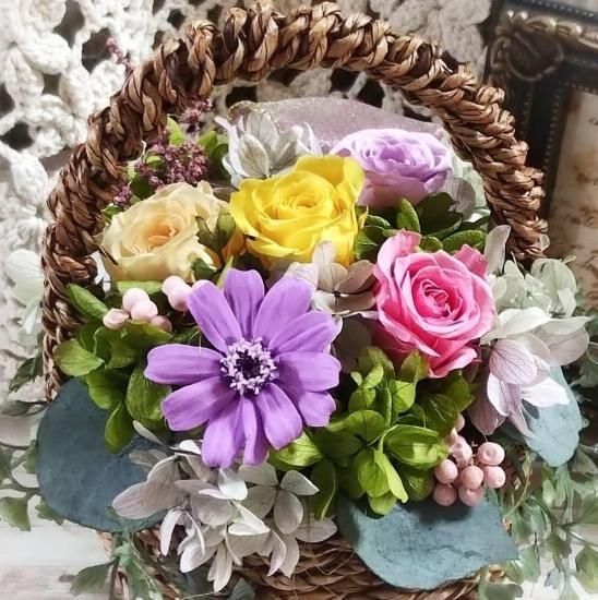 赤いミニ薔薇と紫陽花とユーカリのヘッドドレス 成人式 赤いミニ薔薇と紫陽花とユーカリのヘッドドレス 成人式