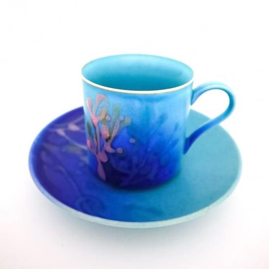 珊瑚カップ＆ソーサ― オーシャンブルー【沖縄県/datta.南の島陶芸工房