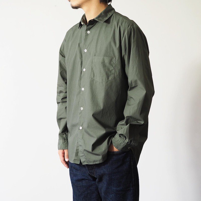 Manual Alphabet / LOOSE FIT REGULAR COLLAR SHIRT / ML.GREEN (21AW