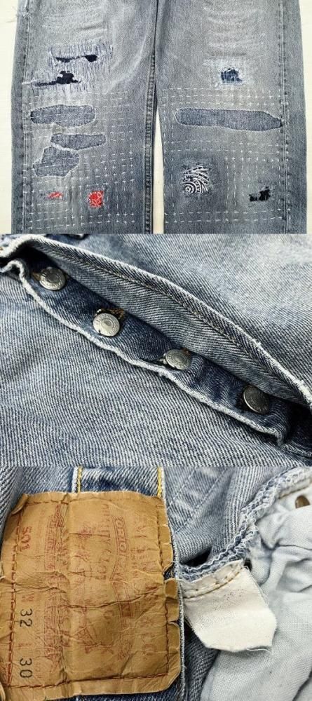刺し子 リペアカスタム リーバイス501 古着 LEVIS501 90S MADE 刺し子 リペアカスタム リーバイス501 古着 LEVIS501 90S MADE