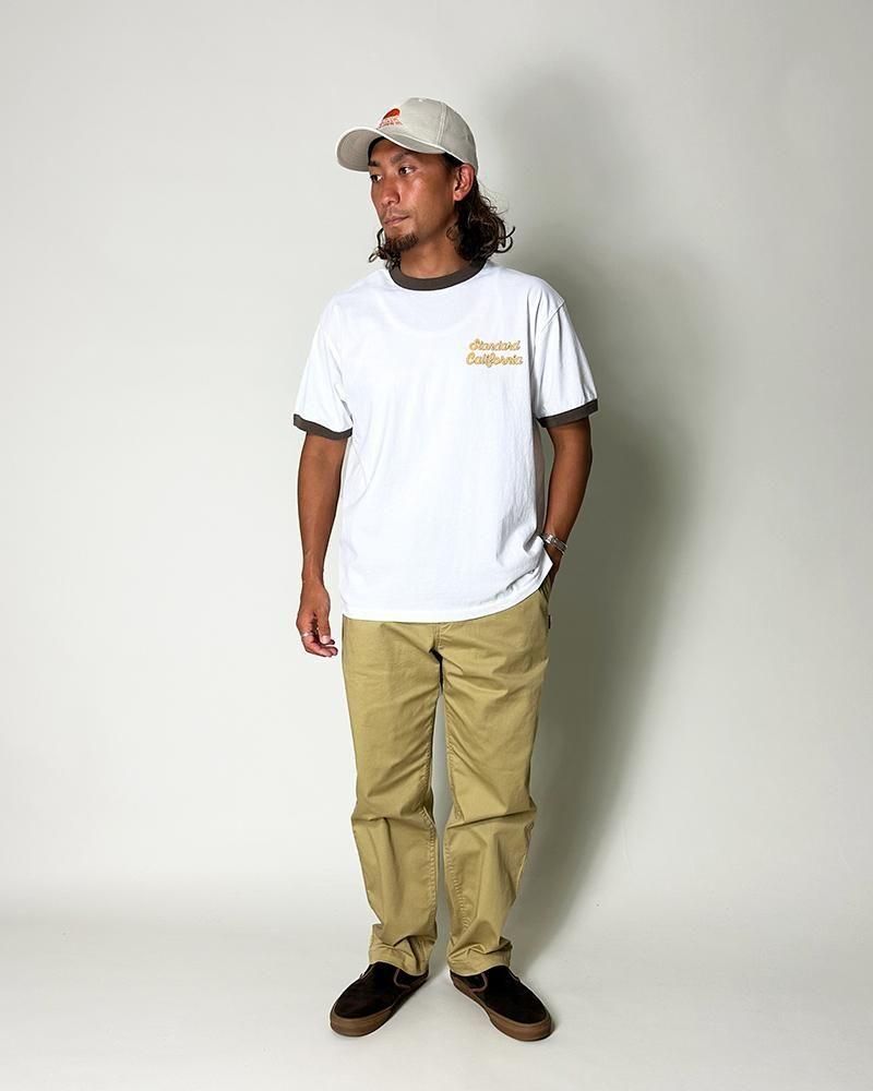 スタンダードカリフォルニア ホワイト×ブラウン リンガーTシャツ