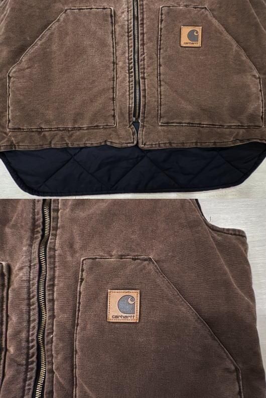美品 Carhartt カーハート ダック ワークベスト 古着 L ブラウン MADE