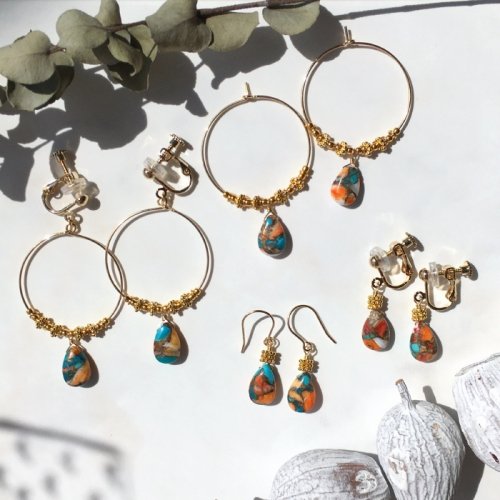 Oyster Copper Turquoise hoop pierce/earring