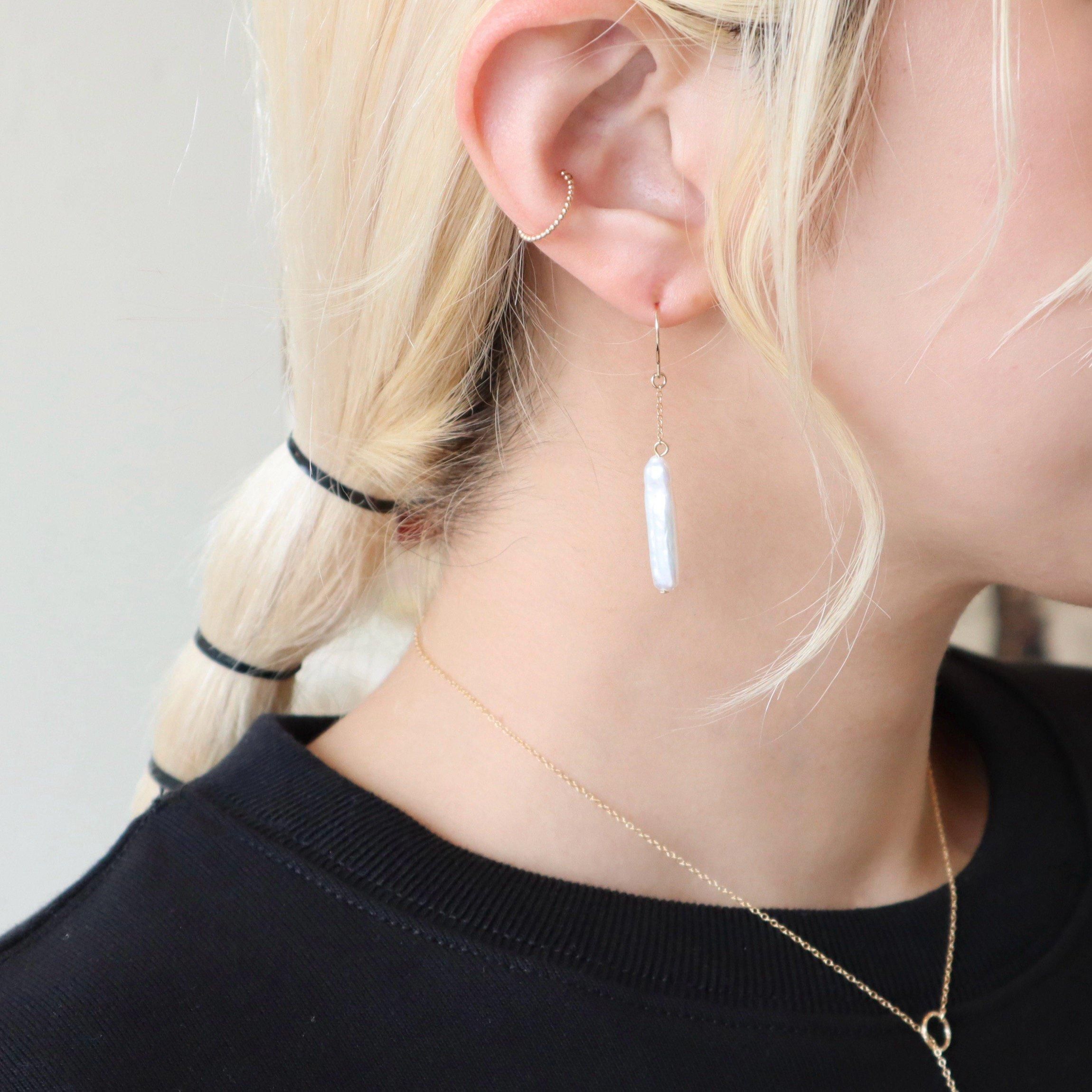 Fresh water pearl stick pierce/earring - nemon accessory