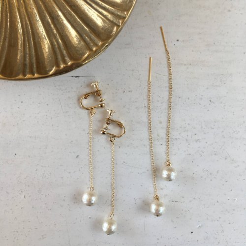 Cotton pearl american pierce/long earring